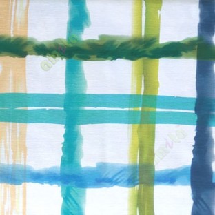 Green white blue orange color abstract checks design bold crossing colorful lines poly fabric main curtain